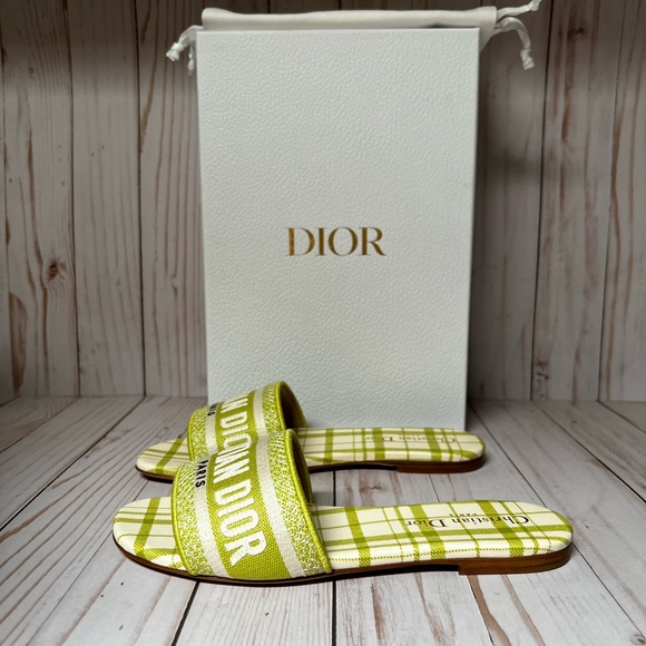 Christian Dior Canvas Check'N'Dior Pop Dway Sandals Chartreuse Sz 36.5 / 6.5 - Picture 3 of 11